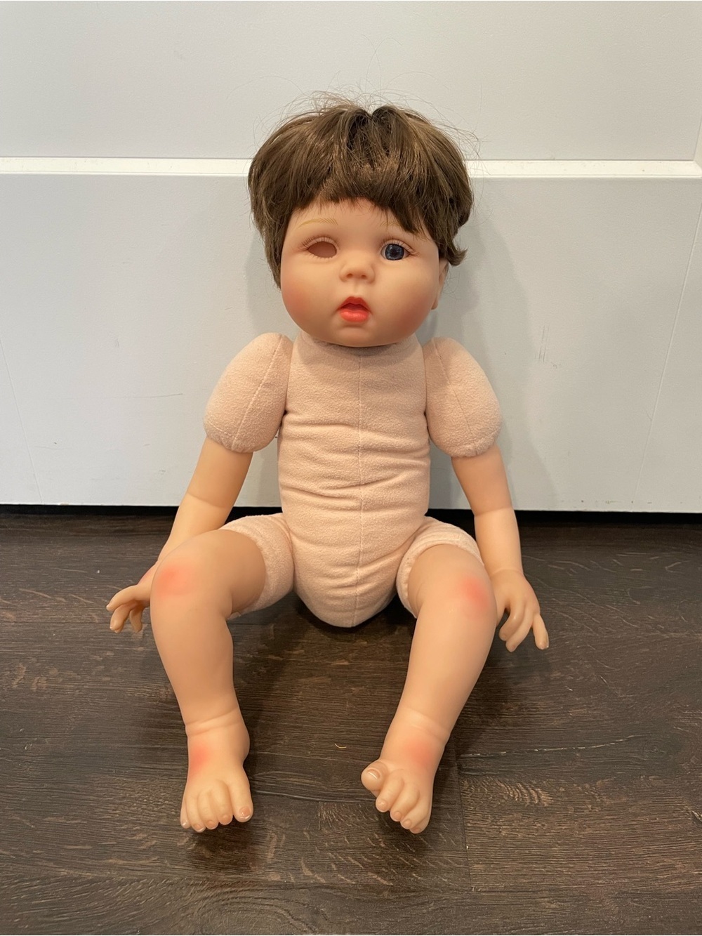 Yesteria Reborn Baby Doll Brown Hair Blue Eye Lifelike Realistic Toy MISSING EYE